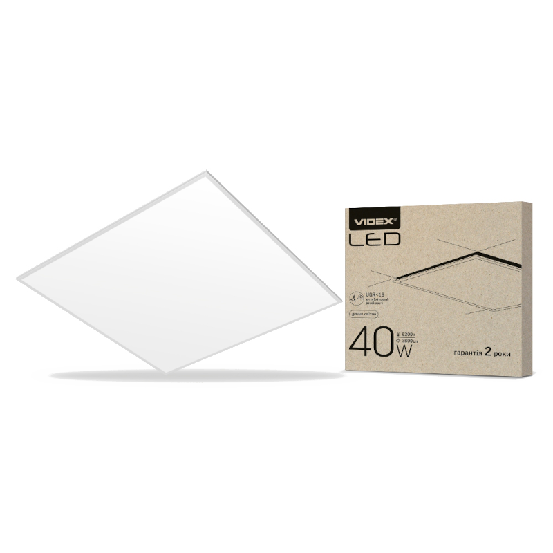 Панель світлодіодна VIDEX 595x595мм, 40Вт, 6200К, 3600lm (VL-PU406W)